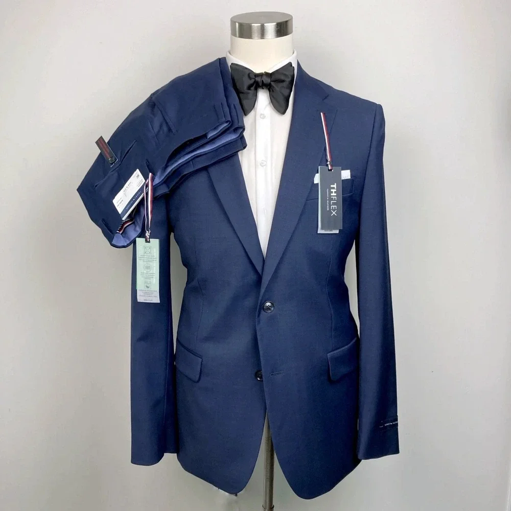 Tommy Hilfiger Men's Modern Fit 2-pc Suit Jacket 44L Pants 36W 29L Wool Blue